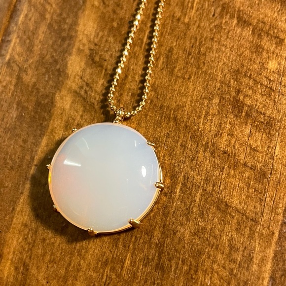 J Crew Pendant Necklace Round Stone Gold Chain - Picture 3 of 6